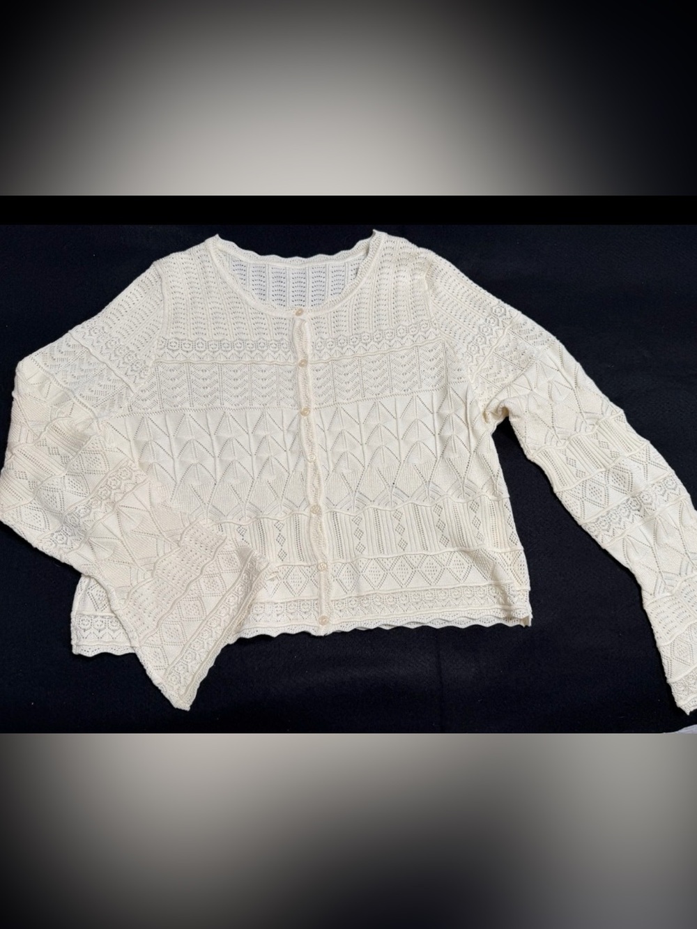 Women's Delicate lightweight Crochet Knit Cardigan Sweater - Cream,XL